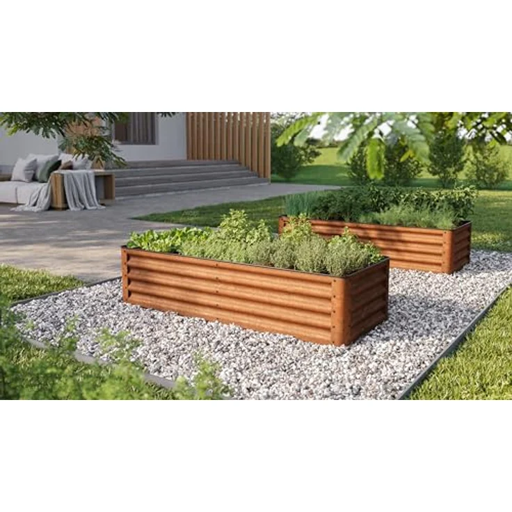 GFP Primeyard Luca Cortenstahl-Hochbeet 150x60x35 cm, stabiles Gartenbeet mit natürlicher Rostoptik, sicherem Kantenschutz und ganzjährigem Einsatz – Bild 2