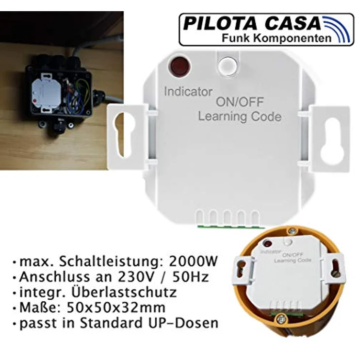 ChiliTec Funkempfänger 1-Kanal Pilota Casa 230V - Universal einsetzbar, 70m Reichweite, weiß - Funkschalter für Lampen Leuchten elektronische Geräte – Bild 4
