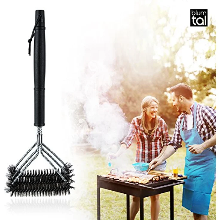 Grillbürste Mit 3 Bürstenköpfen Aus Hochwertigem Edelstahl Extra Langer Griff Spülmaschinengeeignet Drahtbürste Für Elektro, Gas Oder Holzkohle-Grill Grillrostbürste von Blumtal – Bild 7
