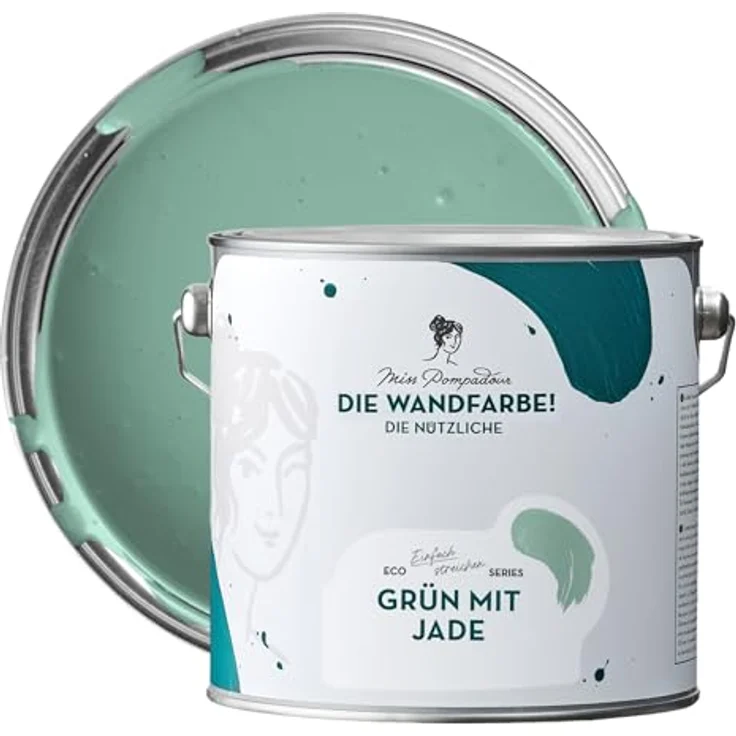 MissPompadour Wandfarbe Grün mit Jade, abwaschbare Farbe 2,5 L, hohe Deckkraft, scheuerbeständig, wasserbasiert – Bild 1