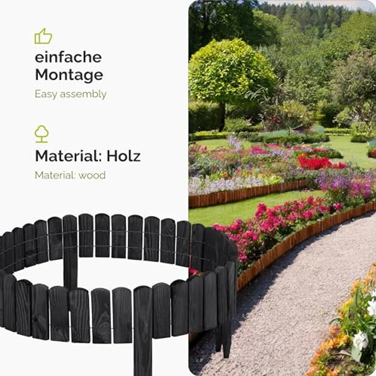 Garronda Rasenkante Holz Beeteimfassung imprägniert, flexibler Rollborder Zaun für Garten, 200 cm x 10 cm, Graphite – Bild 3