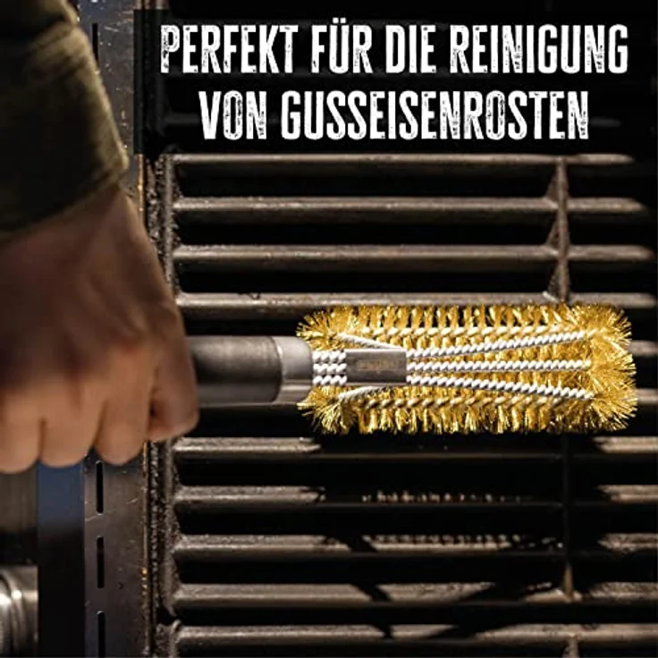 Grillfürst Premium Grillbürste mit Messing Borsten, 45 cm - Grill Reinigungsbürste für Grillrost, Grillrost Bürste mit langem 3-Fach Bürstenkopf – Bild 4
