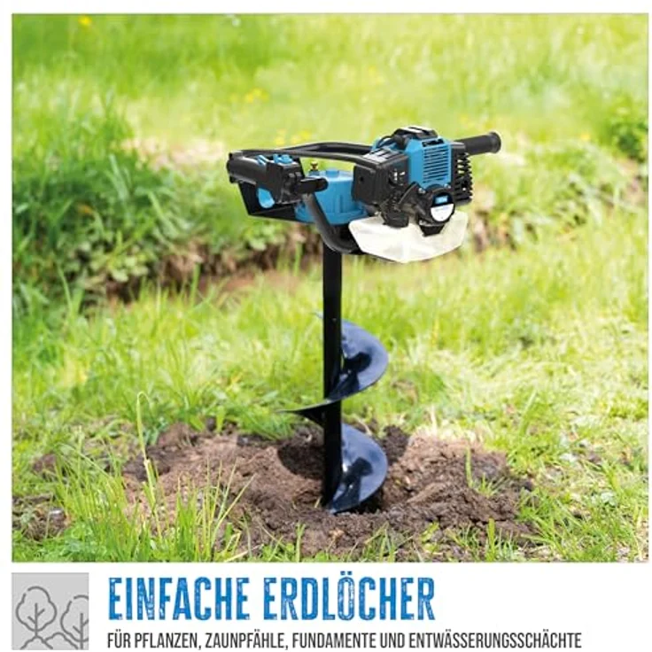 Güde Erdbohrer GE 2200, 2,2 kW Benzinmotor mit 3 Bohraufsätzen, blau-schwarz-silberfarben – Bild 2