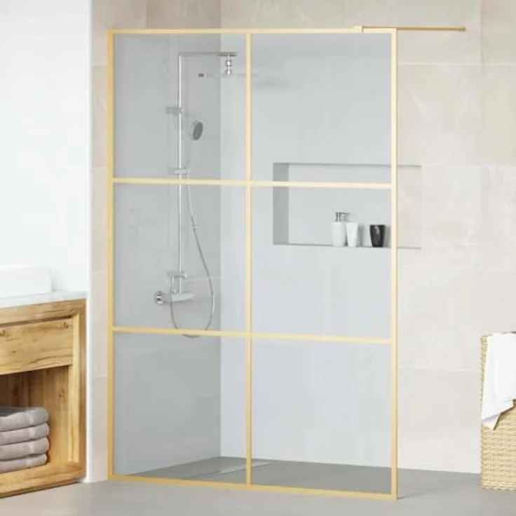 vidaXL Walk-in Duschwand Gold 140 x 195 cm, Gehärtetes Glas, Langlebig und verstellbar – Bild 2