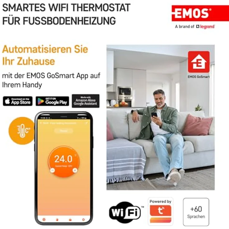 EMOS GoSmart - WiFi Raumthermostat für Fußbodenheizung mit Touch-Bedienung, energiesparend, kompatibel mit Tuya, Smart Life, Google Assistant und Alexa - weiß – Bild 4