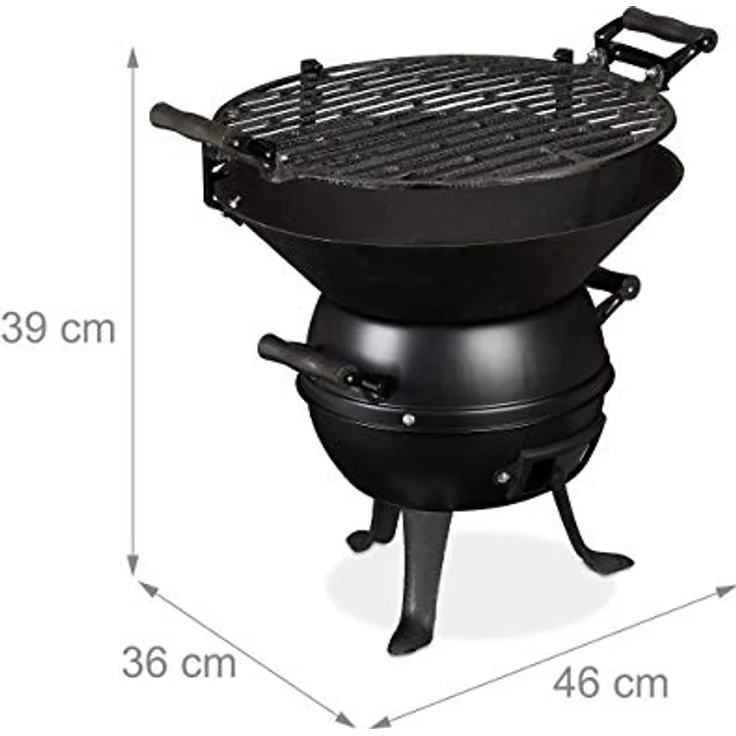 Relaxdays Holzkohlegrillfass klein, Gusseisen und Stahl, höhenverstellbar, tragbar, Barbecue Holzkohlegrill, Holzkohlegrillrost 35 cm, schwarz – Bild 5
