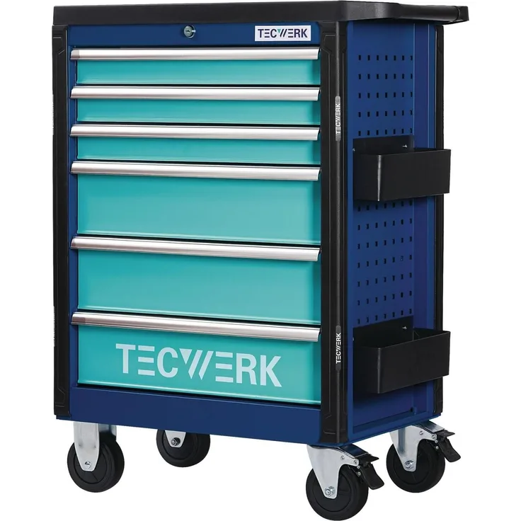Tecwerk Werkzeugwagen PLUS 2.0, Werkstattwagen mit 6 kugelgelagerten Schubladen und Zentralverriegelung, schwarz