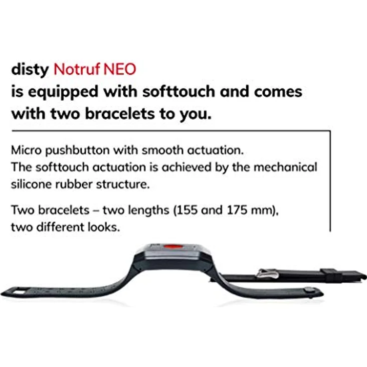 DistyNotruf NEO mobiles Notfallarmband für Zuhause - Notrufarmband spritzwasserfest als Telefon für Senioren Hausnotruf Seniorentelefon Notfallknopf Notrufknopf inkl. Clip und Halskette - Preisvergleich – Bild 3
