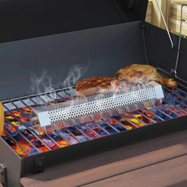 vidaXL Outdoor Grill Ø 40 x 80 cm, Kohlegrill aus Stahl Schwarz mit 3-in-1 Funktion und zwei Grillrosten – Bild 2