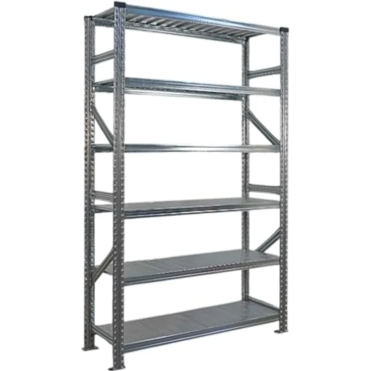 Proregal PROXIMO Metallregal Fachbodenregal, 210 x 120 x 50 cm, 6 Böden, Traglast 200 kg je Boden, verzinkter Stahl, schraubenloses Stecksystem – Bild 4