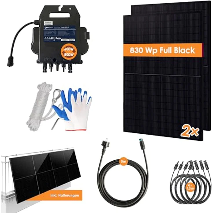 VALE Balkonkraftwerk 830Wp Full Black | APsystems 800 Watt Wechselrichter | Inkl. 5m AC-Kabel und Halterung – Bild 1