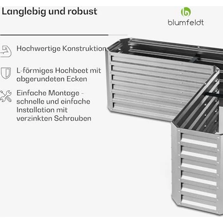 Blumfeldt Hochbeet High Grow Hochbeet L-Form (Set), 742 Liter Kapazität, Stahl, Garten, 160 x 160 cm, grau – Bild 6
