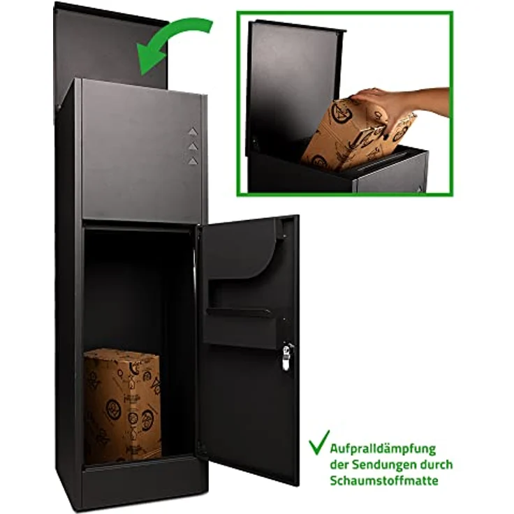 Ondis24 Korona Paketbox XL Postbox für Pakete, Päckchen, Warensendungen und Briefe mit Paketsafe, galvanisiert, mit Gasdruckfedern (118 cm, Grau) (Edelstahlwangen) – Bild 2