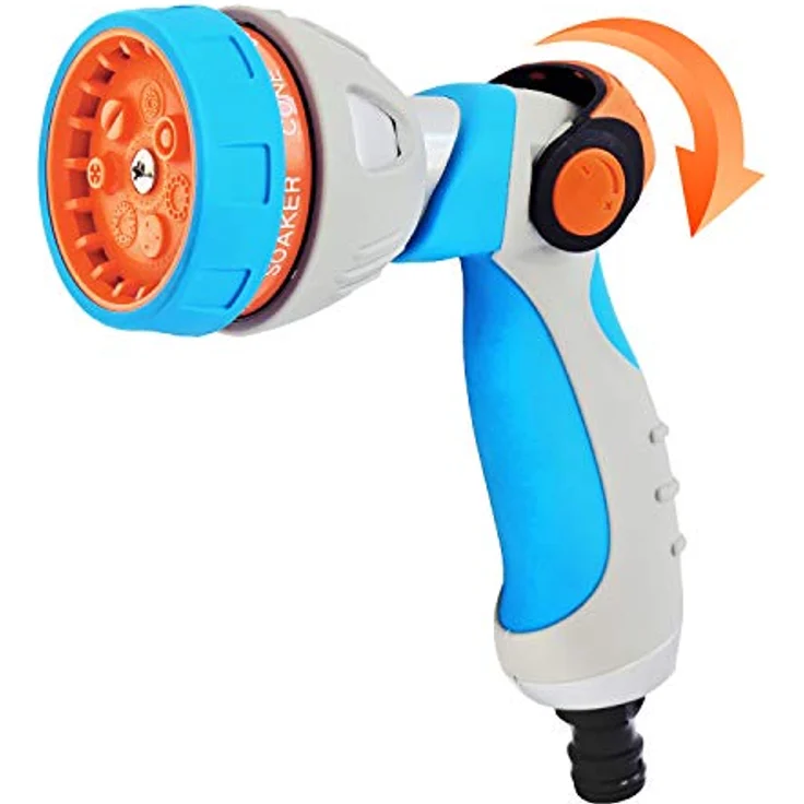 GRÜNTEK Metall-Gartenbrause, Multifunktions-Handbrause mit 7 Düsen, stufenlos einstellbarer Wasserstärke, ergonomischer gummierter Griff, stoßfest und leichtgewichtig – Bild 1