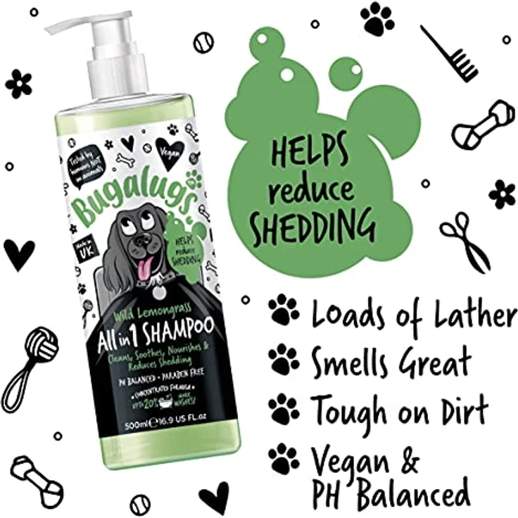 Bugalugs Hundeshampoo Wild Lemongrass, 500 ml, pH-neutral, veganes Tiershampoo mit Aloe Vera und Weizenproteinen – Bild 2