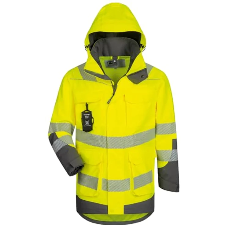 HELMUT FELDTMANN Warnschutzparka ARWID Gr. XXL, gelb/grau, wasserdicht, atmungsaktiv mit thermofixierten Reflexstreifen und abnehmbarer Sturmkapuze – Bild 4