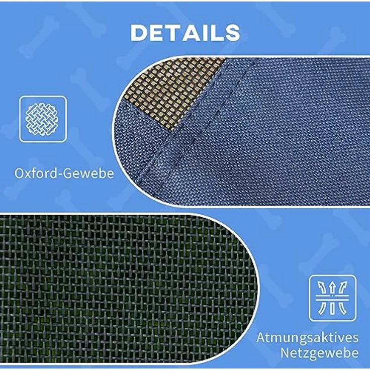 PawHut Haustierbett mit Baldachin, Erhöhtes Hundebett, Hundeliege Outdoor mit Dach, Atmungsaktiv, Taftstoff Duneklblau 76 x 61 x 73 cm – Bild 5