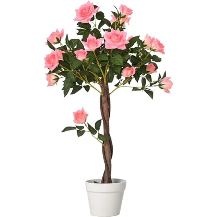 Outsunny Künstliche Rosenpflanze, 90 cm großer Kunstbaum im Topf, realistische Plastik Rosenanlage für Wohnzimmer, Schlafzimmer und Büro, pflegeleichte Dekoration – Bild 1