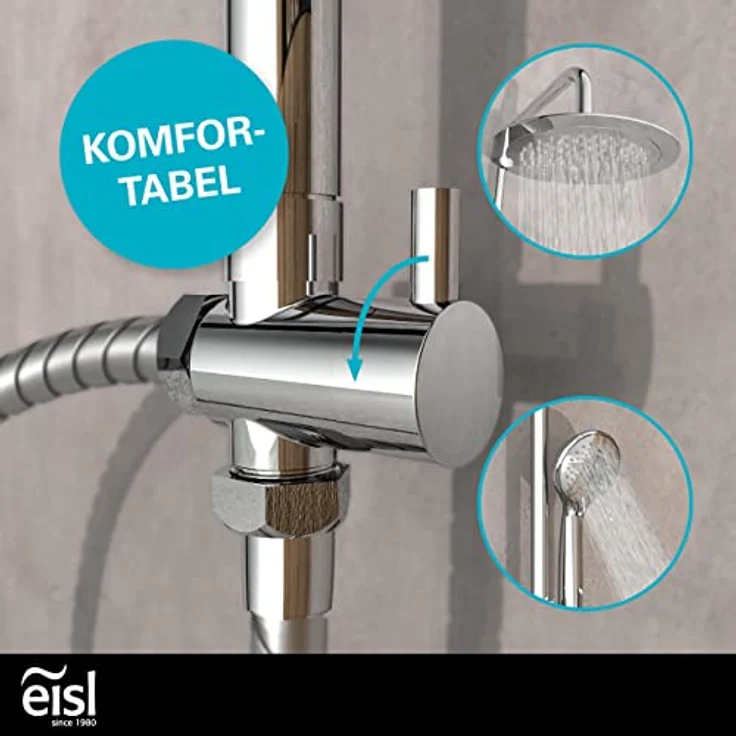 EISL DX12009 Duschset zum Kleben, Duschgarnitur mit Regendusche, Überkopfbrauseset ohne Bohren, Duschsystem ohne Armatur, Duscharmatur mit Regenwalddusche und Handbrause mit 3 Strahlarten, Chrom – Bild 5
