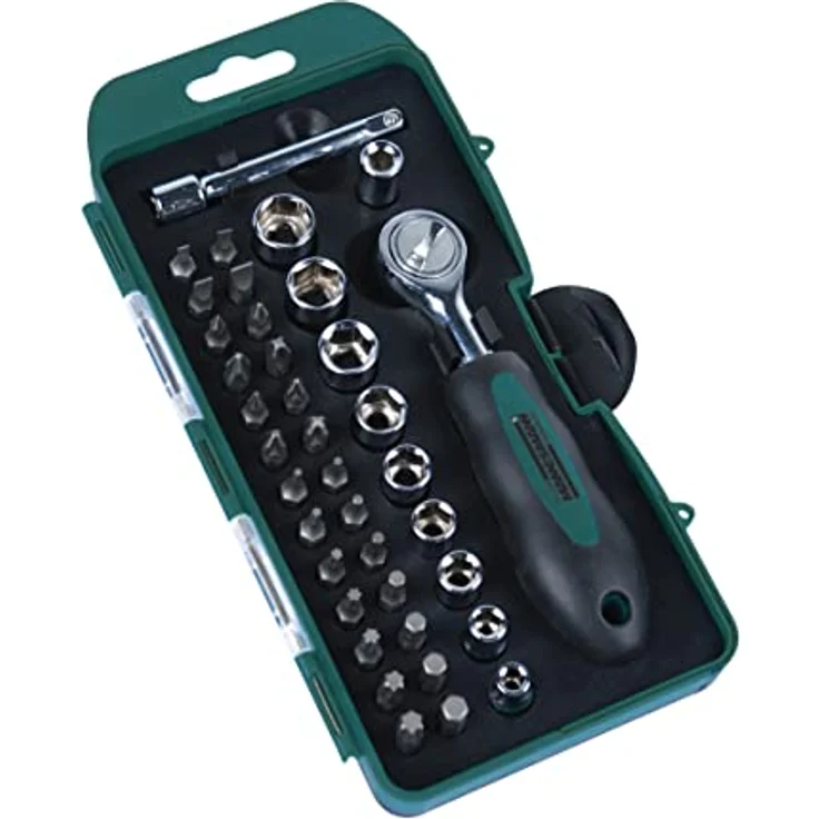 Brüder Mannesmann M29891 Bit-Set 38-teilig, mit 25mm Bitlängen, Umschaltknarre und magnetischem Bithalter, Chrom-Vanadium-Stahl – Bild 1