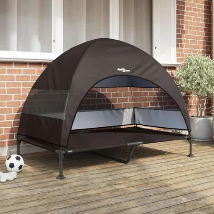 vidaXL Erhöhtes Hundebett mit Abnehmbarem Dach, Braun, XL, Wetterfest, Stahlrahmen, für den Außenbereich – Bild 2