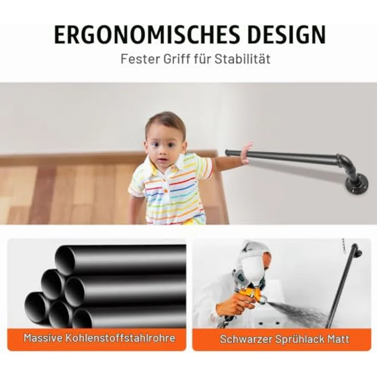 VEVOR Retro Wasserrohr Handlauf 60cm, Kohlenstoffstahl mit mattem Finish, 200kg Traglast für Innen- und Außenanwendungen – Bild 5