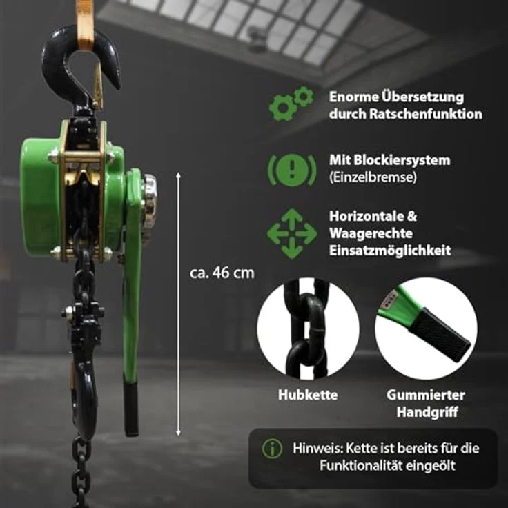 Baumarktplus - Kettenzug 1,5to 1500 kg 3m Ratschenzug Hebezug Flaschenzug Hebelzug – Bild 3