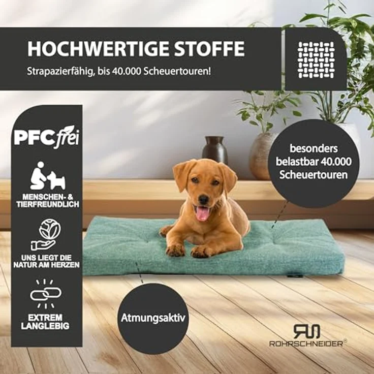 Rohrschneider Hundebett Gr. 2, strapazierfähiges Hundekissen mit Anti-Rutsch, inkl. Futternapf, türkis, 50 x 80 x 7 cm – Bild 4