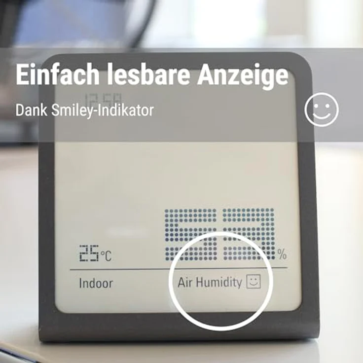 STADLER FORM 14869 Selina Hygrometer, digitales Innenmessgerät zur Überwachung von Temperatur (-10°C bis 50°C) und Luftfeuchtigkeit (25% bis 98%) mit komfortabler Smiley-Anzeige und integriertem Ständer – Bild 4