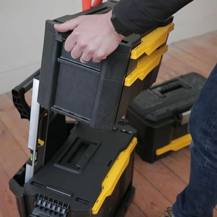 Stanley Rollende Werkstatt aus Metall-Kunststoff 1-79-206 ? Werkzeugwagen leer mit 3 modularen Einheiten ? Vielseitige Werkzeugbox für Kleinteile und große Werkzeuge – Bild 19