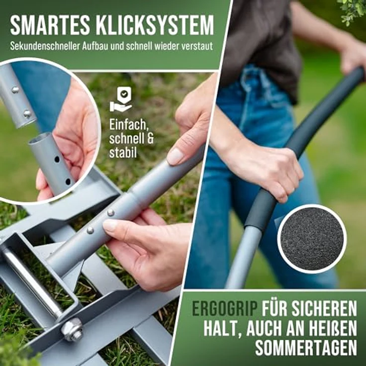 GREEN Spark Rasenrakel Ergonomisch 80x30cm mit Klicksystem für perfekte Rasenflächen, robust und rostfrei, inkl. ErgoGrip-Stiel – Bild 5