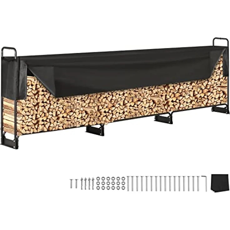 VEVOR Kaminholzregal Metall, 386x36x117cm, pulverbeschichteter Stahlrahmen, 400kg Tragkraft, wasserdichte Abdeckung, belüftetes Design, ideal für Garten und Terrasse – Bild 1