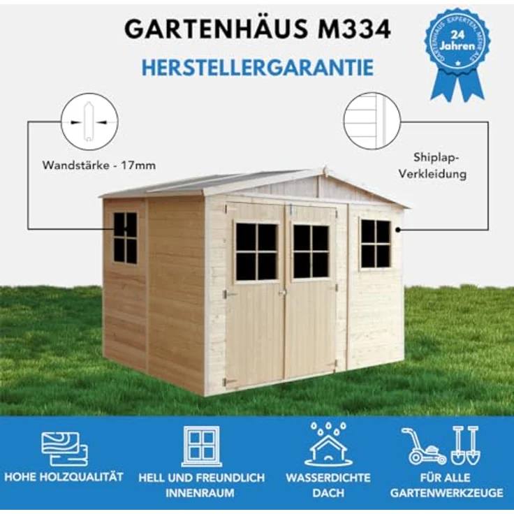 TIMBELA M334 Gartenhaus Holz mit Fenstern - Geräteschuppen Holz H226x318x220 cm/6 m² - Gerätehaus Gartenhütte Fahrradgarage Holz – Bild 3