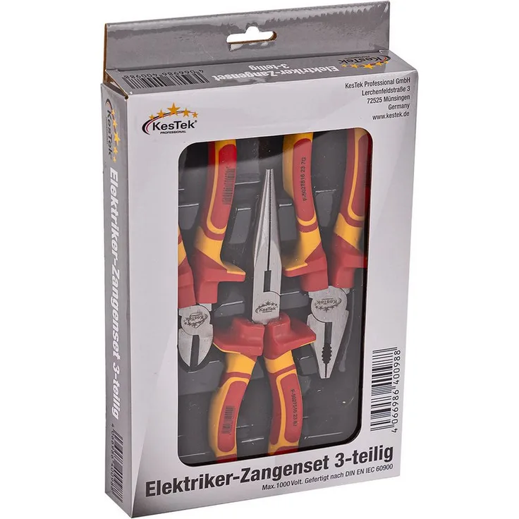 KesTek Zangenset Elektriker 3-teilig, Chrom Vanadium Stahl, isolierte Griffe bis 1000 Volt