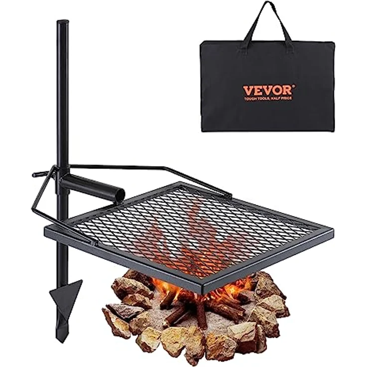 VEVOR VEVOR Drehspieß Schwenkgrill Stahl 405 x 405 mm, Holzkohlegrill Tragbarer Grillrost Grillgestell 6 kg Belastbarkeit 300 ℃ Freistehend Spießbratengrill BBQ Grill Grillwagen Barbecue Camping – Bild 1