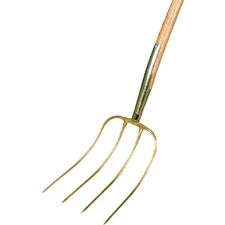 Kerbl Freund Victoria Erntekönig Dunggabel 31198, Mistgabel mit 4 Zinken und 135 cm Eschenstiel, gold lackiert, Maße 31x23 cm – Bild 1