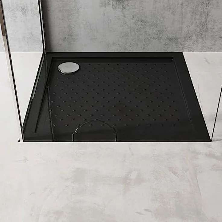 doporro Lucia1AR, Duschtasse Duschwanne 80x80x4 cm in Schwarz, Anti-Rutsch, flach aus Sanitär-Acryl, DIN-Anschlüsse, bodenebene Montage geeignet – Bild 3