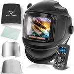 STAHLWERK Automatik-Schweißhelm MASTER 3-in-1, True-Colour-Echtfarbwiedergabe, Jobspeicher, Fernbedienung, klappbares Visier, DIN 4 bis DIN 14, Optische Klasse 1/1/1/1