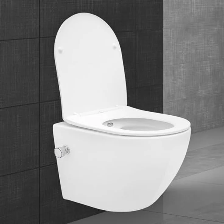 ECD Germany Spülrandloses Hänge WC Keramik Weiß mit Bidet-Funktion, Nano Beschichtung und Softclose Absenkautomatik – Bild 1