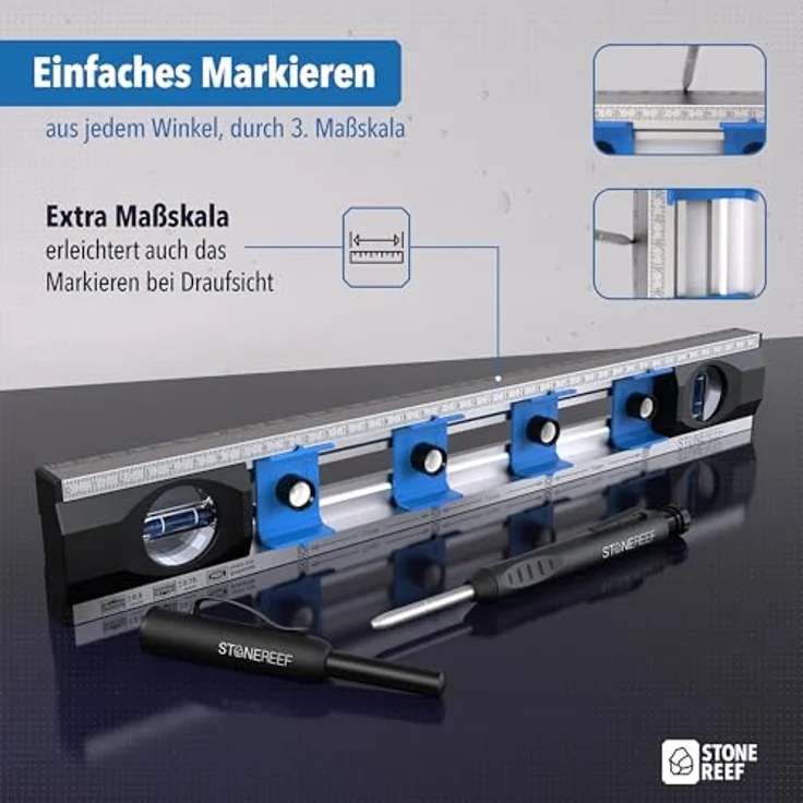 STONE REEF Elektriker Wasserwaage 40 cm, Präzisions-Wasserwaage mit verschiebbaren Bohrlöchern und doppelten Maßskalen, ideal für Steckdoseninstallation und Renovierungsarbeiten – Bild 3