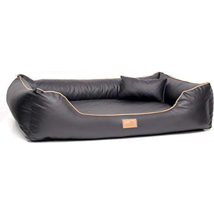 tierlando® Orthopädisches Hundebett Louis | Gestepptes Kunstleder KARO | Anti-Haar (LS3 | 80 cm, 02 | Graphit)