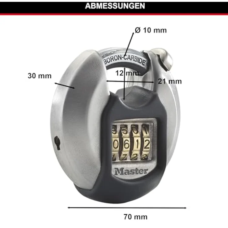 MASTER LOCK Disc-Vorhängeschloss [Zahlenkombination] [Edelstahl] [Außenbereiche] M40EURDNUM - Ideal für Lagerräume, Lagerschuppen, Garagen, Anhänger und mehr – Bild 5