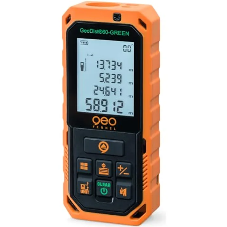 geo-FENNEL Laser-Entfernungsmesser GeoDist® 60-GREEN, Messbereich bis 60 m, grüner Laser, beleuchtetes Display, Speicher für 20 Messwerte