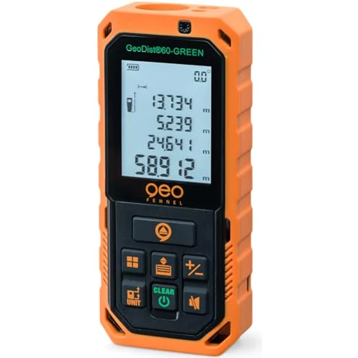 geo-FENNEL Laser-Entfernungsmesser GeoDist® 60-GREEN, Messbereich bis 60 m, grüner Laser, beleuchtetes Display, Speicher für 20 Messwerte – Bild 1
