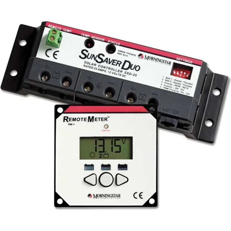 Morningstar SunSaver Duo 25A, PWM Laderegler für 2 Batterien mit Fernanzeige und umfangreichen Schutzvorkehrungen