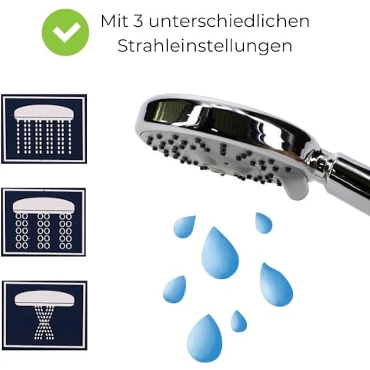 GarPet Handbrause Duschkopf 3 Funktion Duschbrause Wassersparender Brausekopf, chromfarben – Bild 3