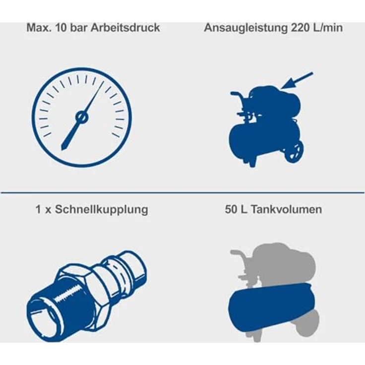 Scheppach HC63 Kompressor, 1500W, 50L Kessel, 10bar Druck, Ansaugleistung 220 L/min, ölgeschmiert, transportabel – Bild 3
