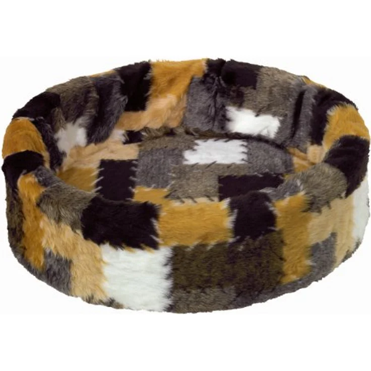 Nobby Plüschbett, Hundebett + Katzenbett mit langhaarigem Plüschbezug, abnehmbar und waschbar, Patchwork-Muster, 70 cm – Bild 2