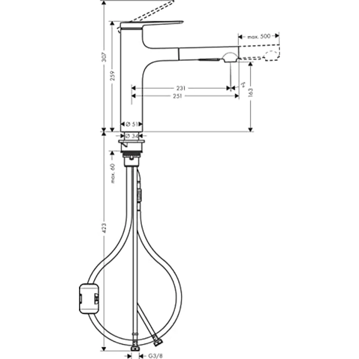 hansgrohe Zesis M33 Einhebel-Küchenmischer mit 160 mm Ausziehbrause, Mattschwarz, ComfortZone 160, Keramikmischsystem, Schwenkbereich 150° – Bild 8