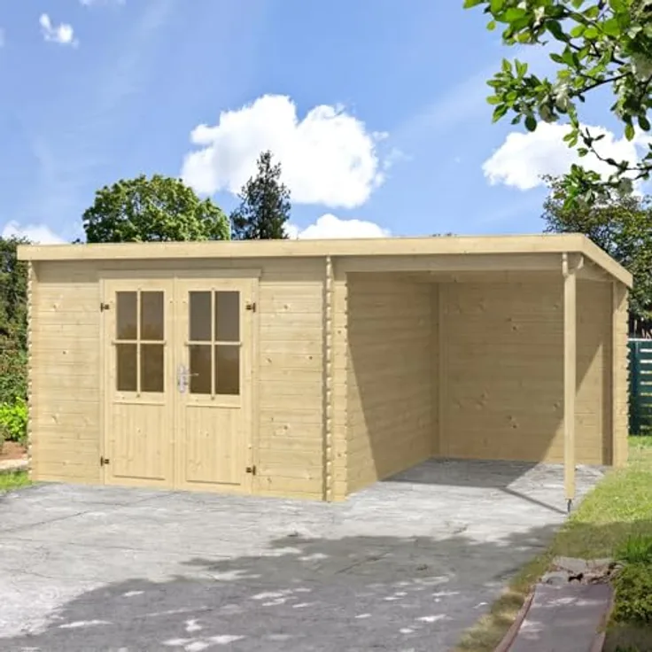 Lasita Maja Gartenhaus Gerätehaus Schuppen Garten Haus Holz Natur Holzhaus I 8,20 m² | Doppeltür, Pultdach | Lasita Maja Tampa